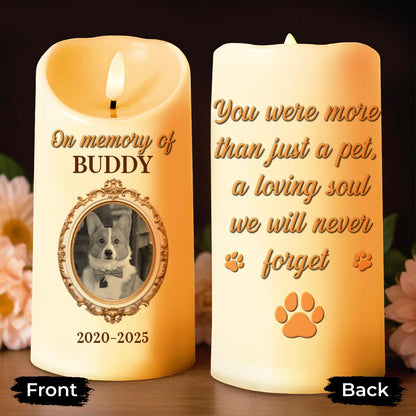 In Memory Of A Beloved Pet With Paw Prints And Photo - Personalized Custom LED Candle - PME079_LECA