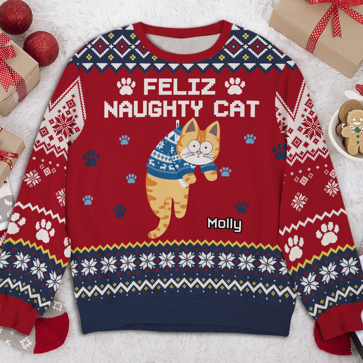 Hanging Cat Christmas 2 - Personalized All-Over-Print Sweatshirt