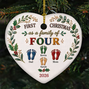 Our First Christmas 2026 personalized heart ceramic ornament