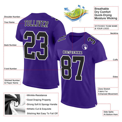 Custom Purple Black-White Mesh Authentic Football Jersey