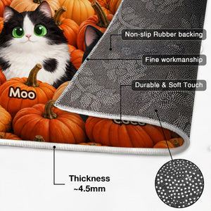 Fall Season Cute Cats Play In Pumpkin Patch - Personalized Doormat - Fall Decor For Cat Lovers