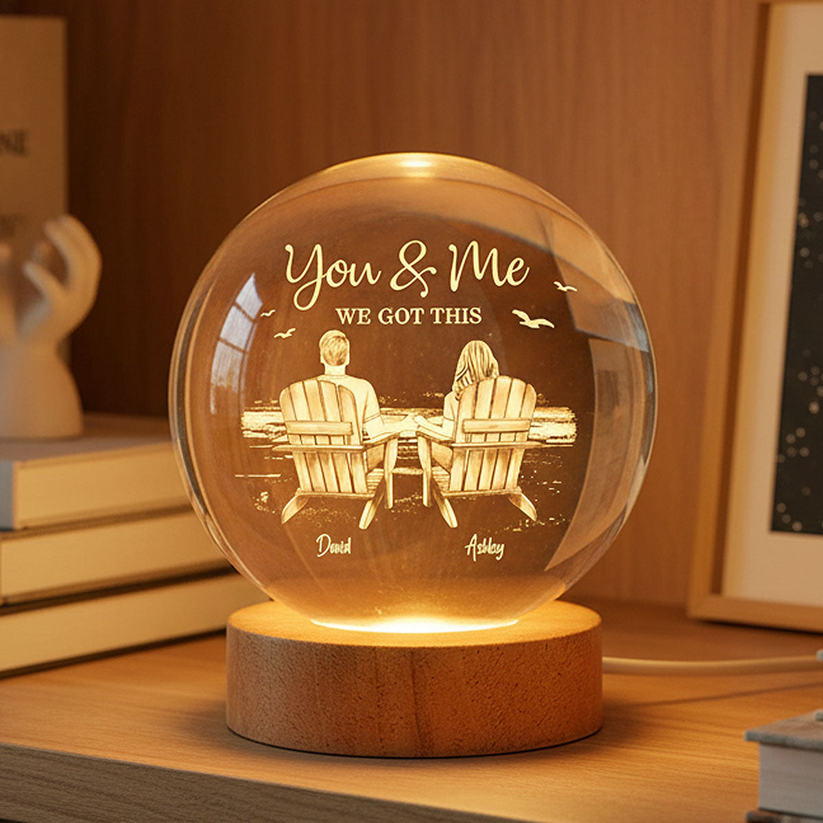 Eternal Love Couple Beach Landscape - Personalized Crystal Ball LED Night Light