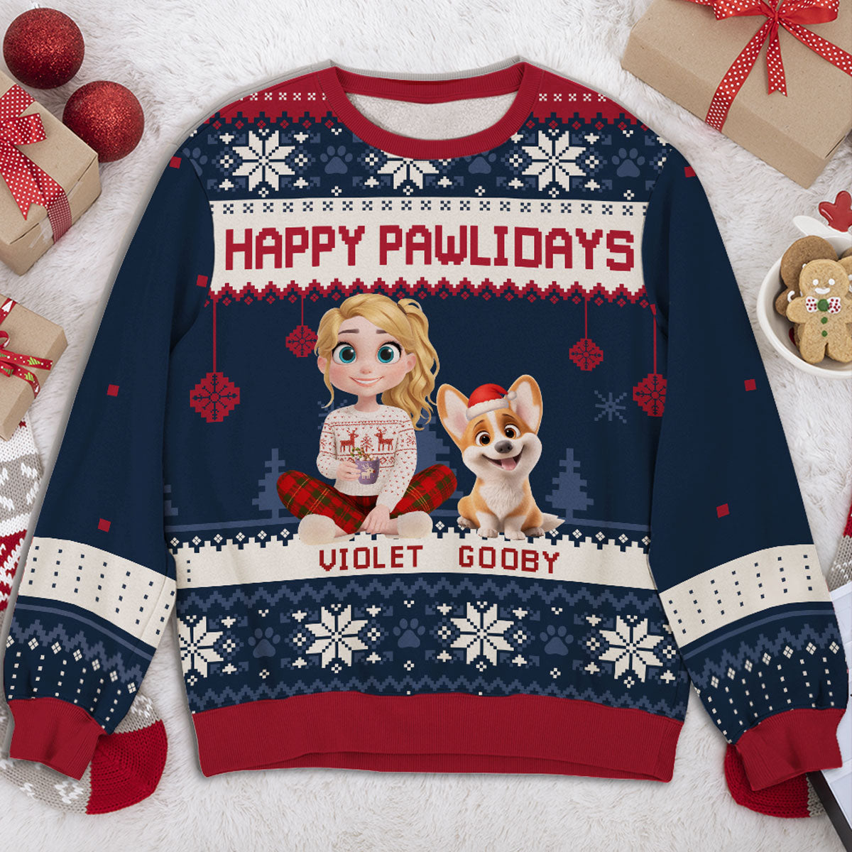 Pawlidays With Fur Baby Cartoon - Personalized All-Over-Print Sweatshirt