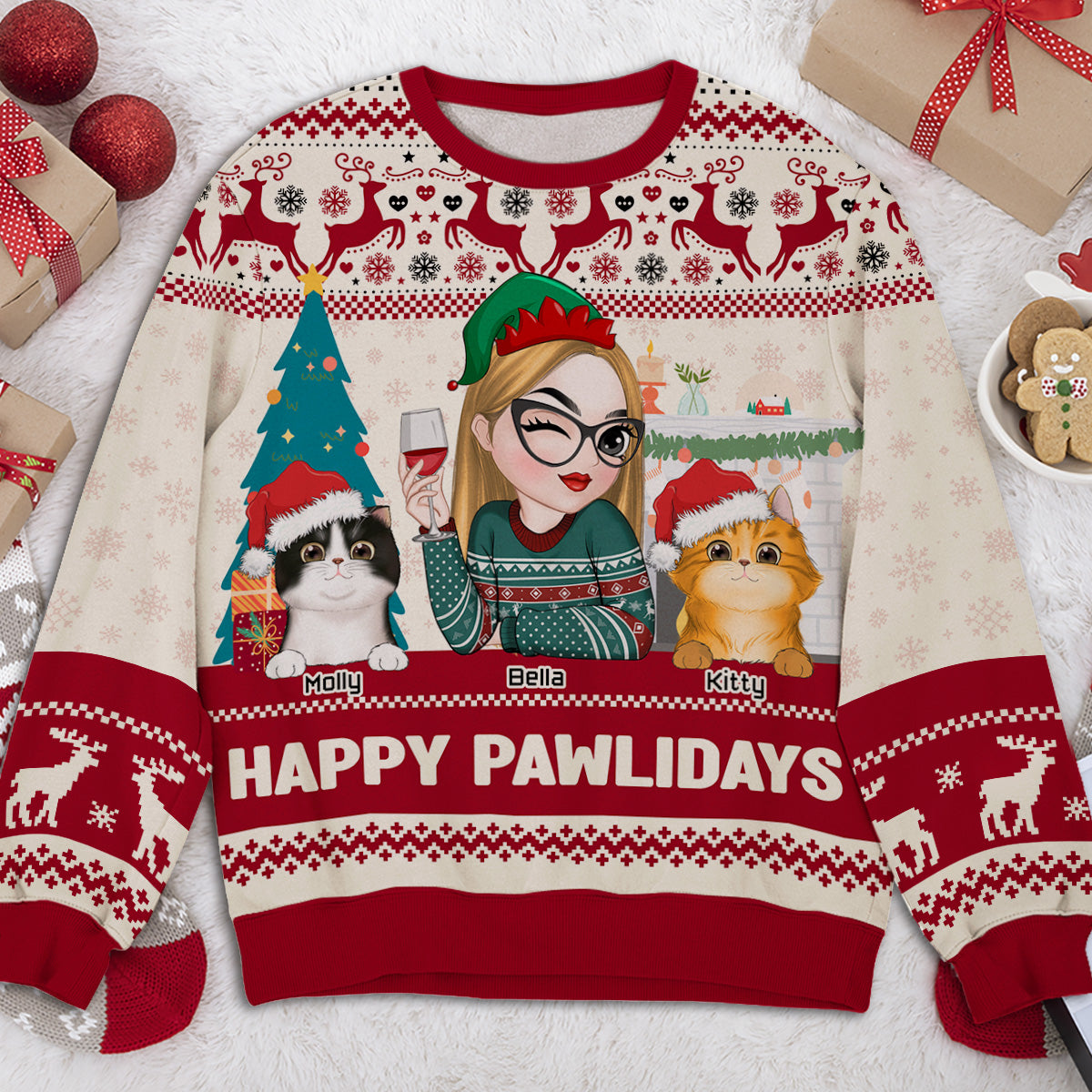 Happy Pawlidays To Cat Mom - Personalized All-Over-Print Sweatshirt