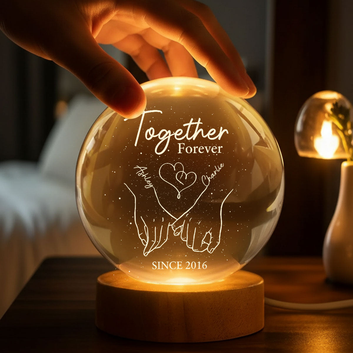 Eternal Love Couple Holding Hands - Personalized Crystal Ball LED Night Light