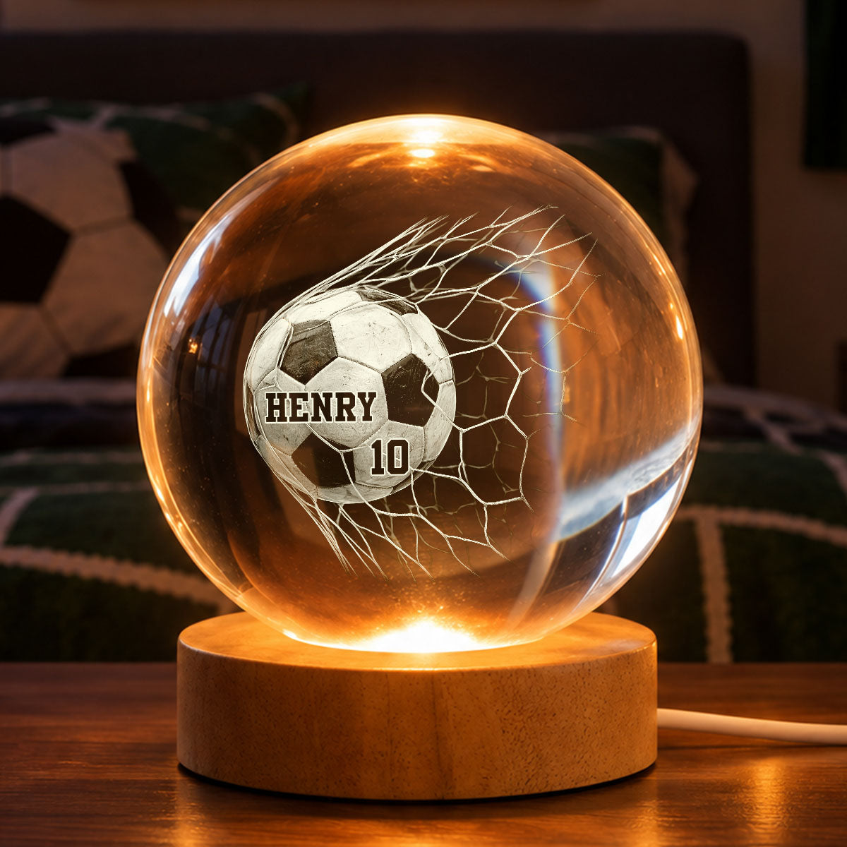 Proud Soccer Player Custom Name And Number - Personalized Crystal Ball