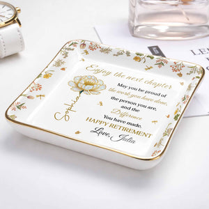 Enjoy The Next Chapter Happy Retirement Floral Jewelry Dish - Personalized Custom Jewelry Dish, Ceramic Dish, Square Shape - RETIRE015_SCRF