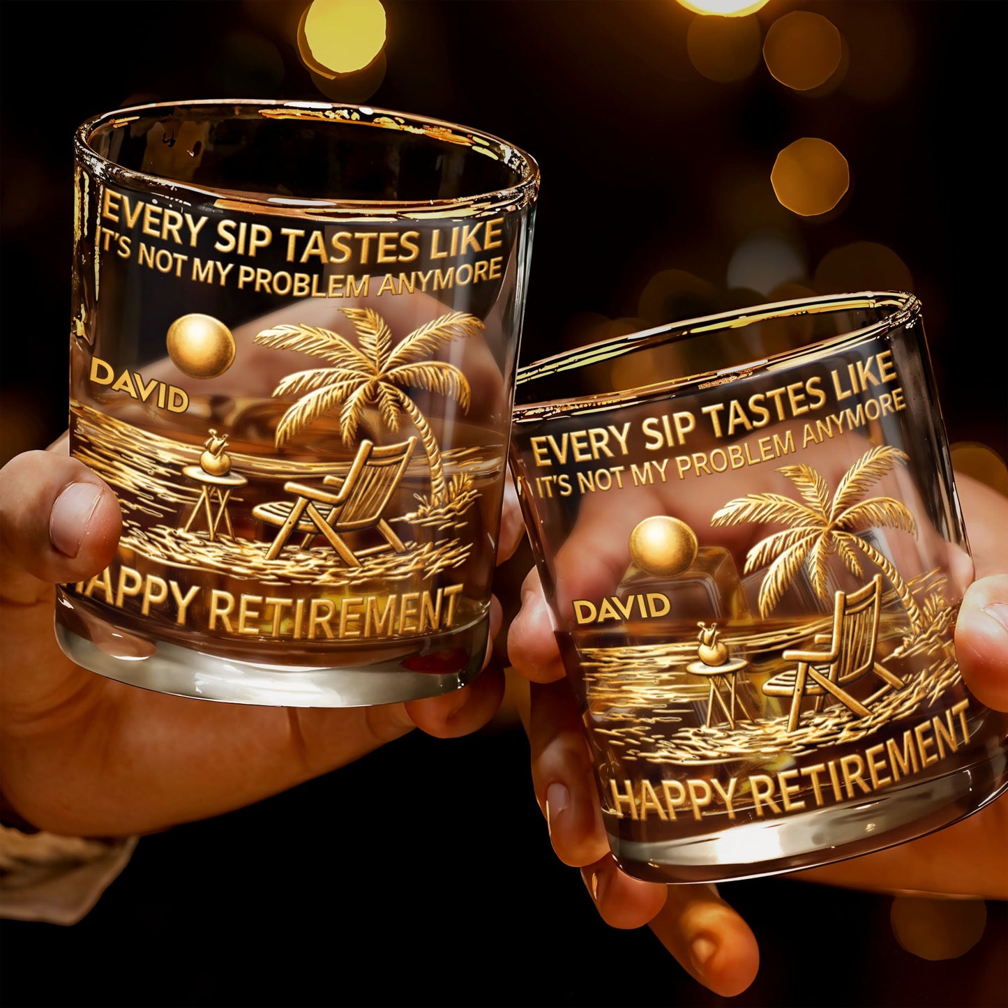 Every Sip Tastes Like It's Not My Problem Anymore Palm Tree Beach Retirement - Personalized Whiskey Glass - RETIRE016_PRIWI