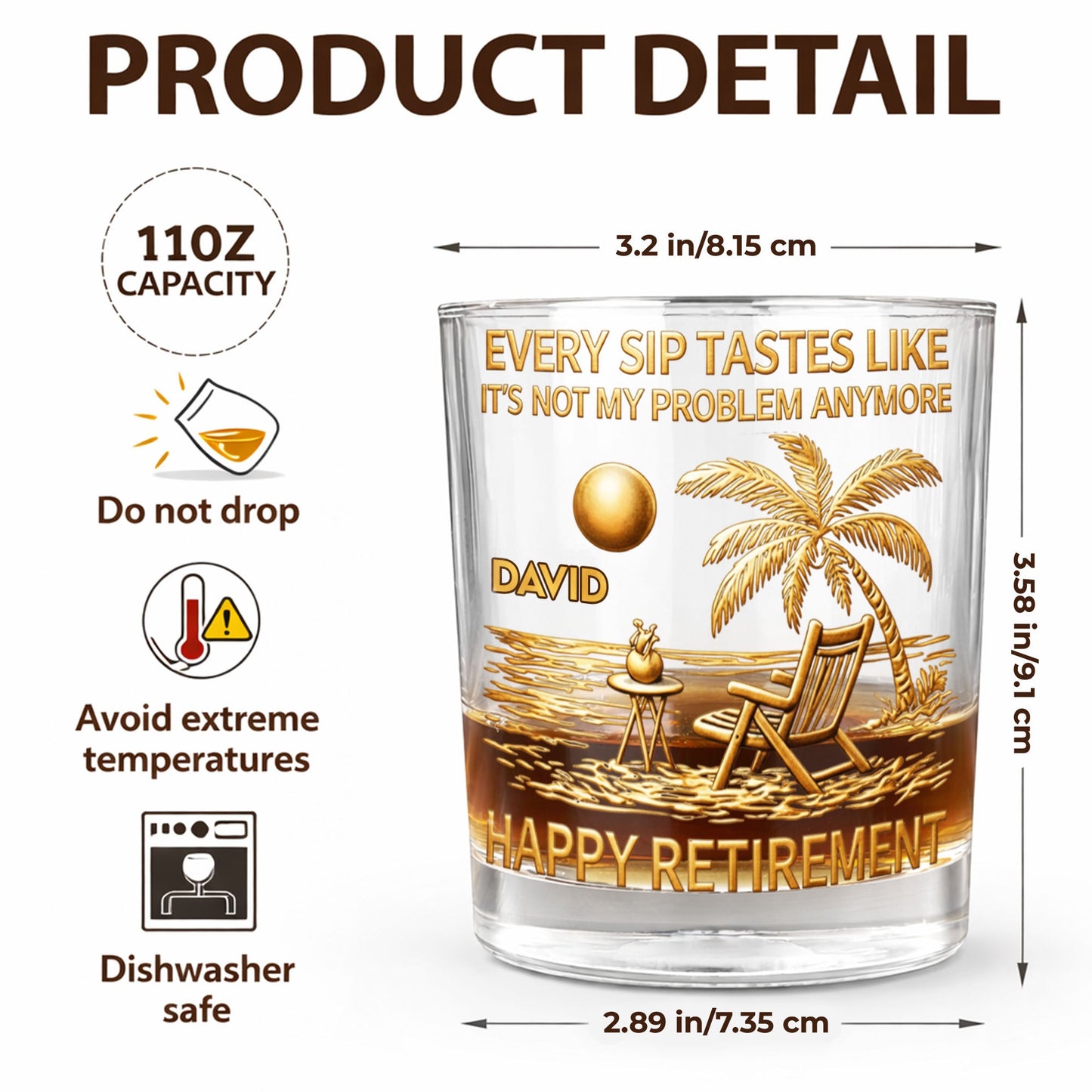 Every Sip Tastes Like It's Not My Problem Anymore Palm Tree Beach Retirement - Personalized Whiskey Glass - RETIRE016_PRIWI