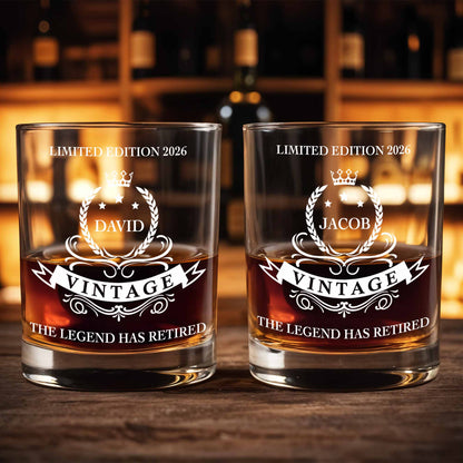 The Legend Has Retired, Crown And Laurel Wreath Design - Personalized Custom Whiskey Glass - RETIRE016_RWG