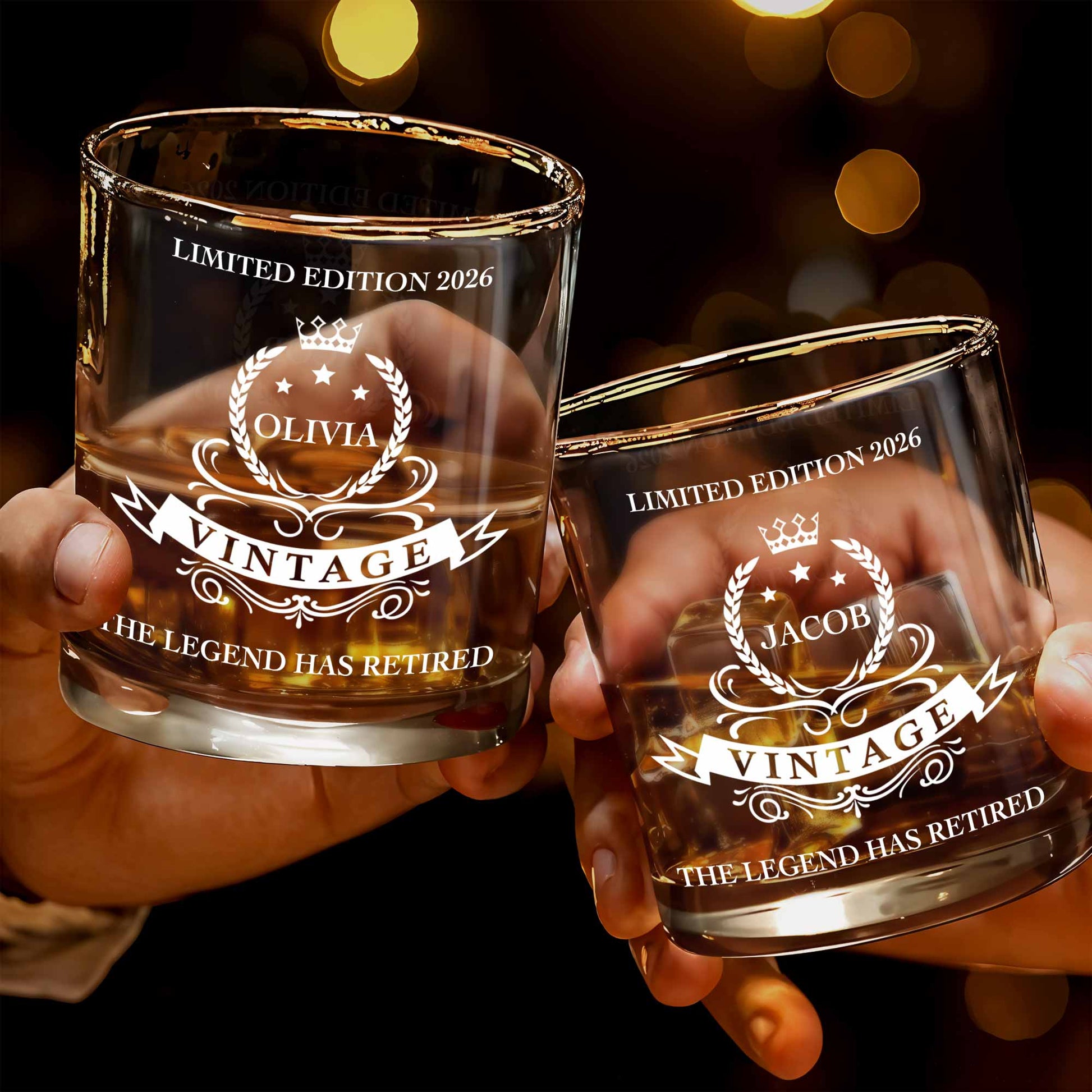 The Legend Has Retired, Crown And Laurel Wreath Design - Personalized Custom Whiskey Glass - RETIRE016_RWG