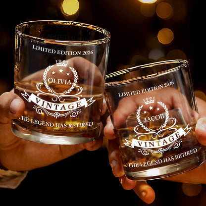 The Legend Has Retired, Crown And Laurel Wreath Design - Personalized Custom Whiskey Glass - RETIRE016_RWG