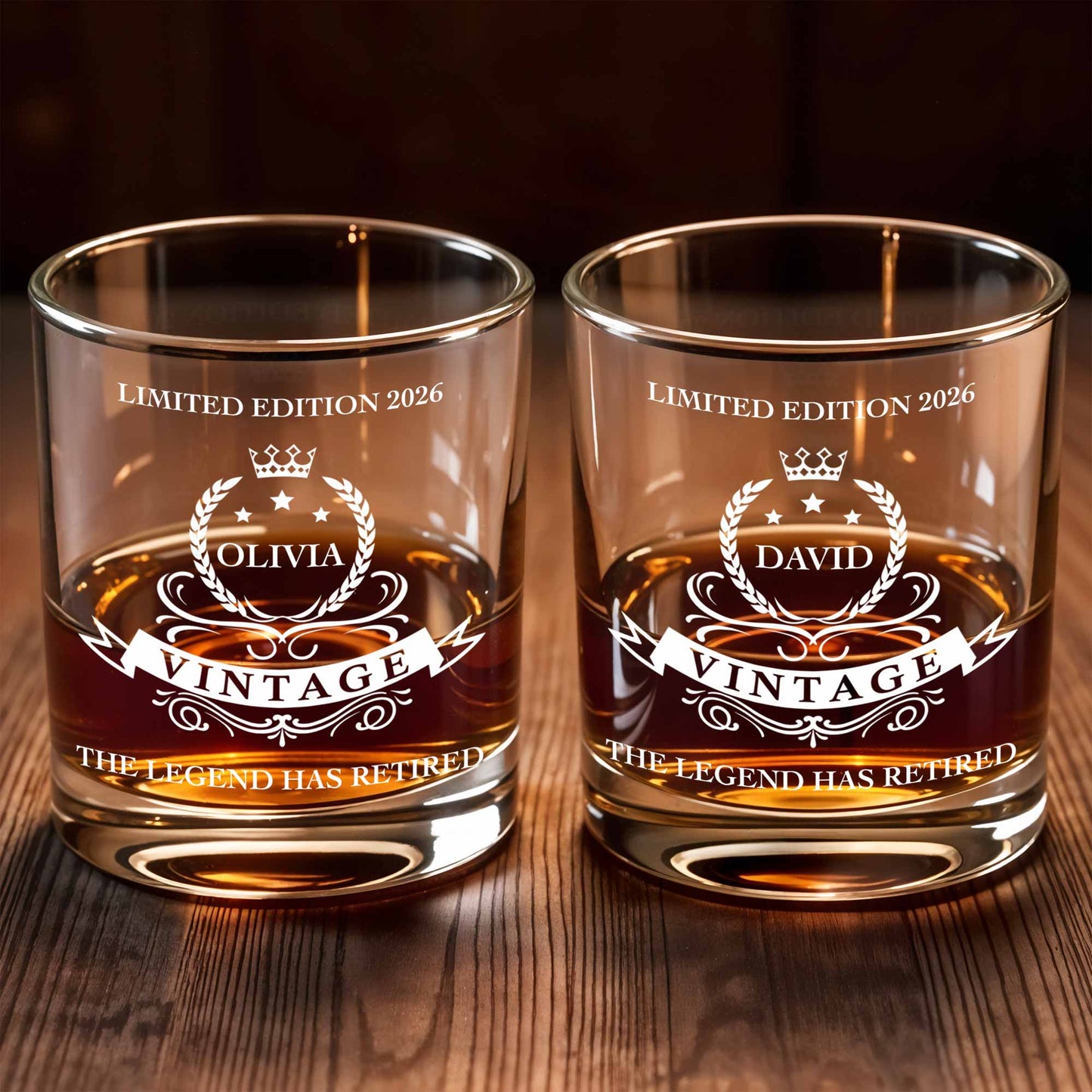 The Legend Has Retired, Crown And Laurel Wreath Design - Personalized Custom Whiskey Glass - RETIRE016_RWG