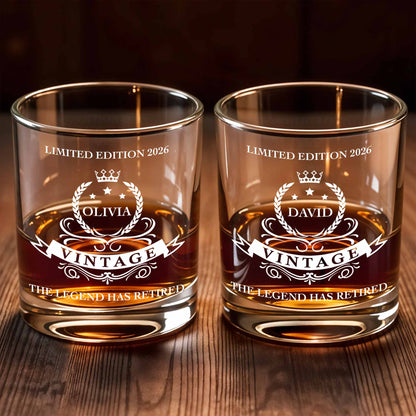 The Legend Has Retired, Crown And Laurel Wreath Design - Personalized Custom Whiskey Glass - RETIRE016_RWG