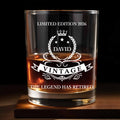 The Legend Has Retired, Crown And Laurel Wreath Design - Personalized Custom Whiskey Glass - RETIRE016_RWG
