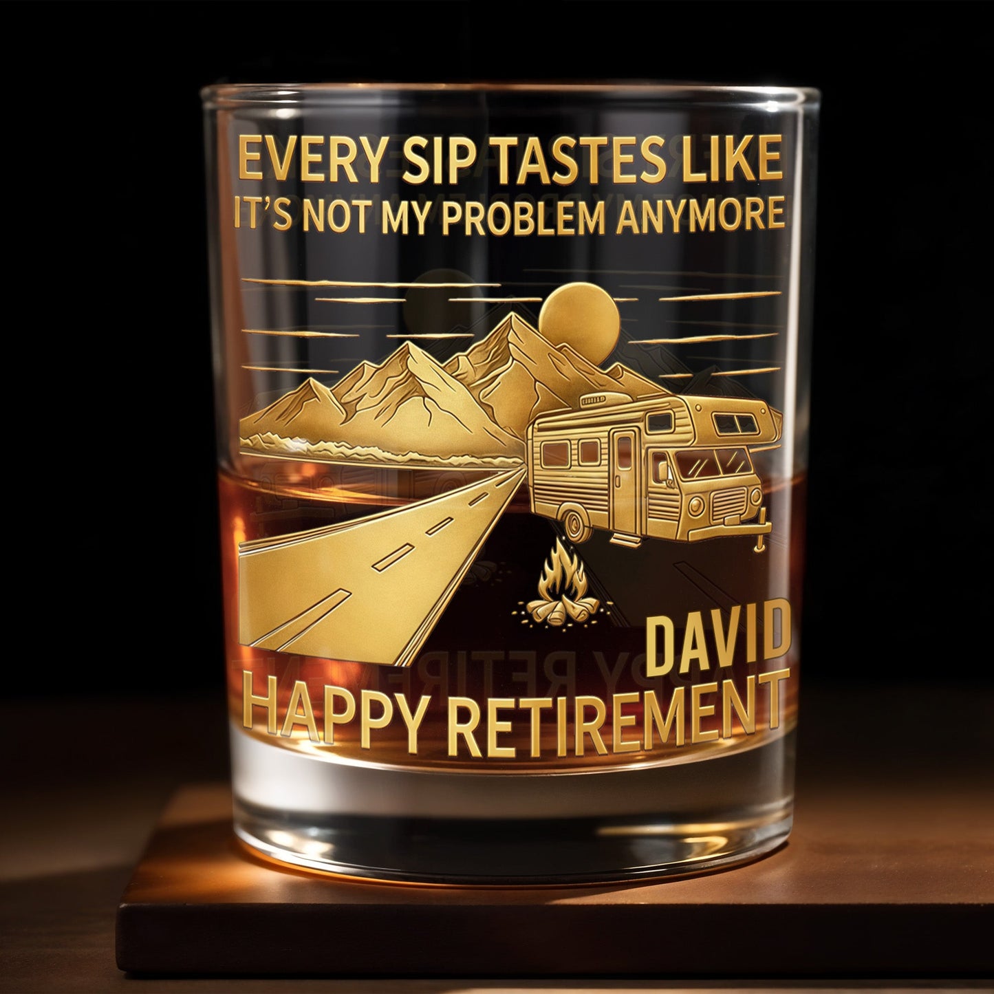 Every Sip Tastes Like It's Not My Problem Anymore, Happy Retirement - Personalized Custom Whiskey Glass - RETIRE022_RWG