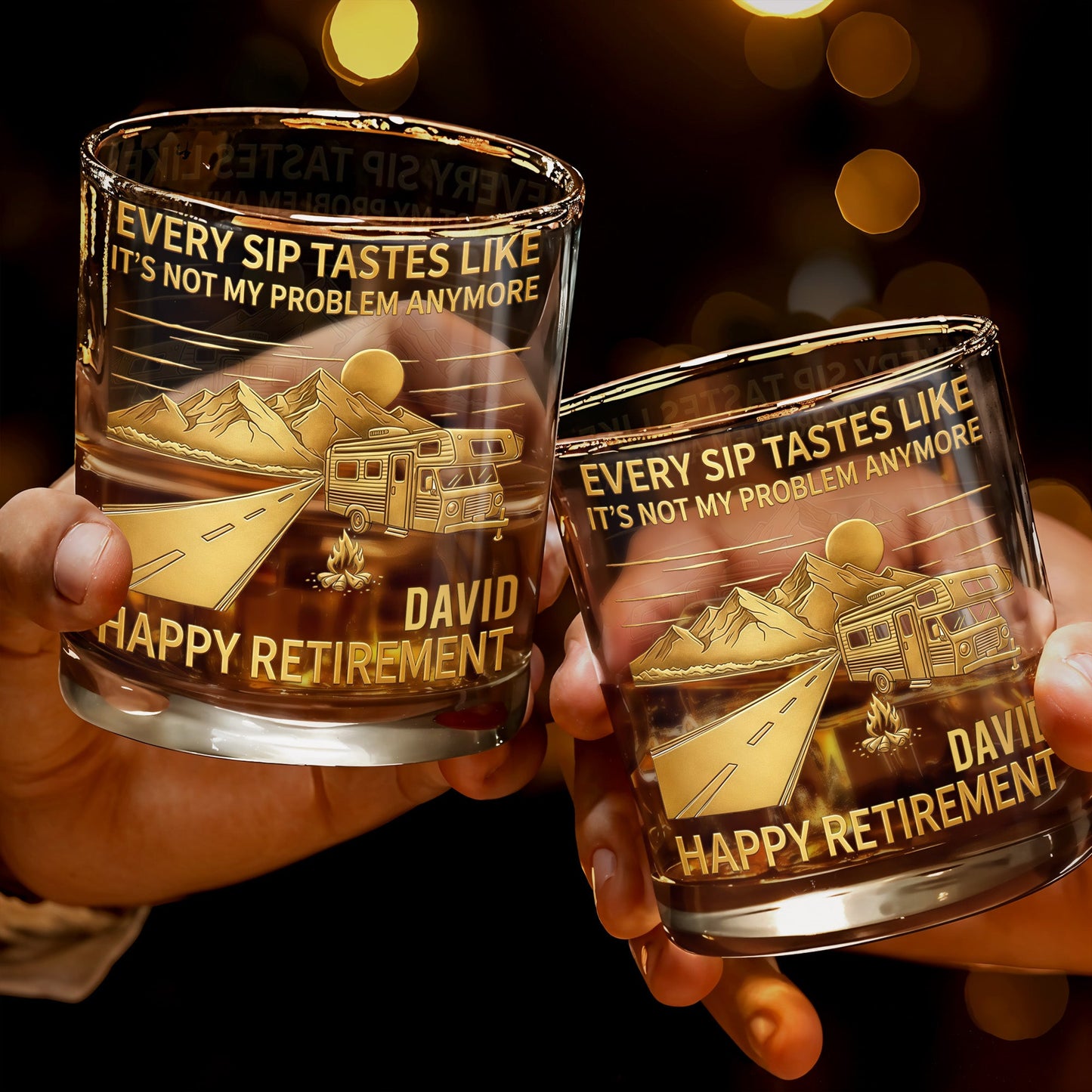 Every Sip Tastes Like It's Not My Problem Anymore, Happy Retirement - Personalized Custom Whiskey Glass - RETIRE022_RWG