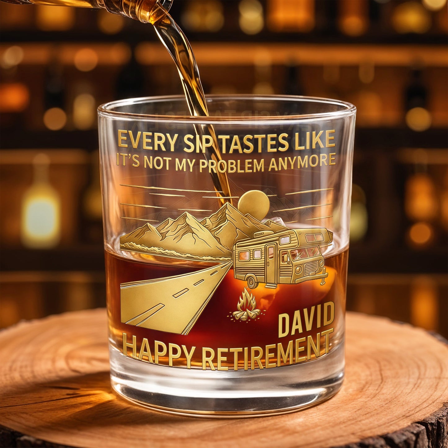 Every Sip Tastes Like It's Not My Problem Anymore, Happy Retirement - Personalized Custom Whiskey Glass - RETIRE022_RWG