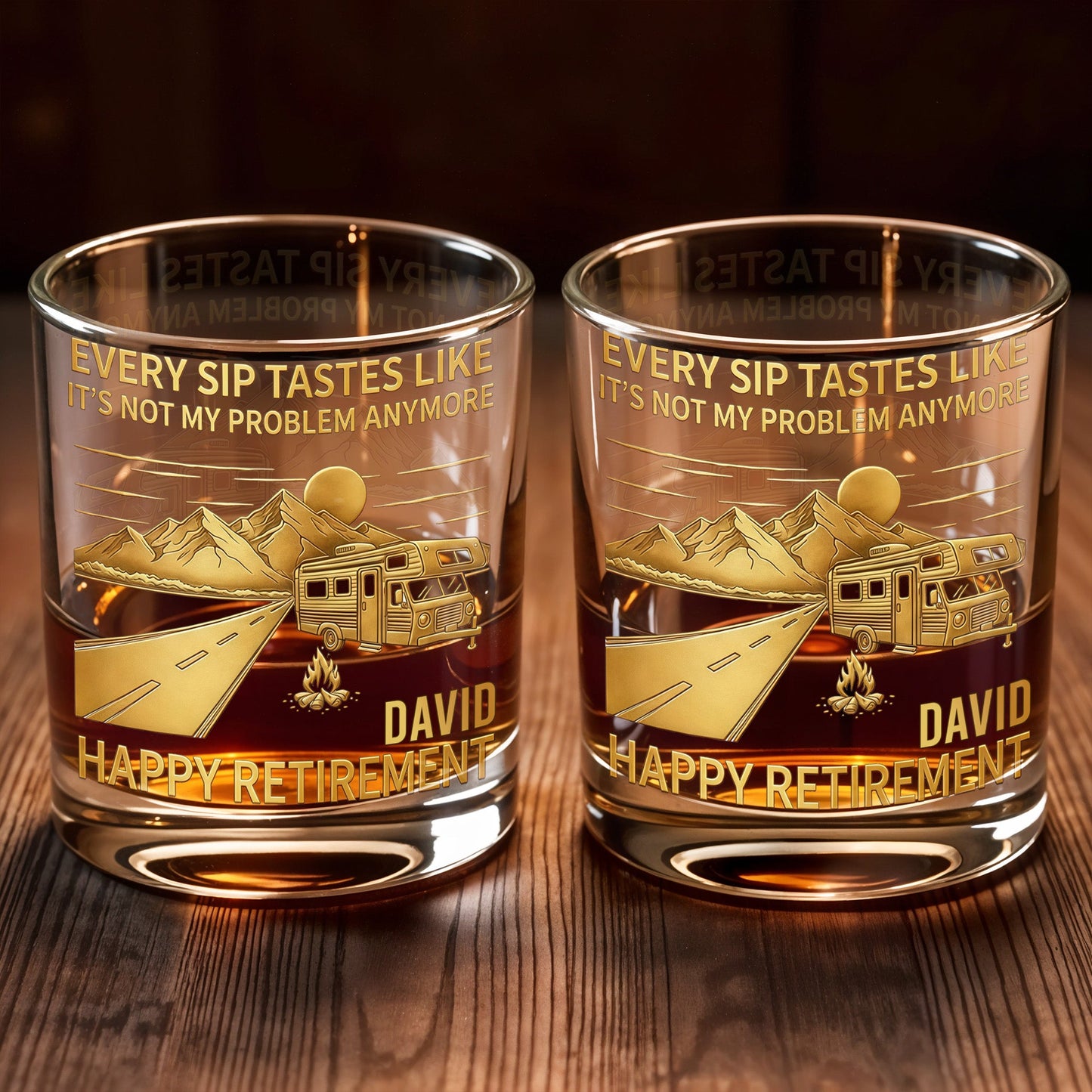 Every Sip Tastes Like It's Not My Problem Anymore, Happy Retirement - Personalized Custom Whiskey Glass - RETIRE022_RWG