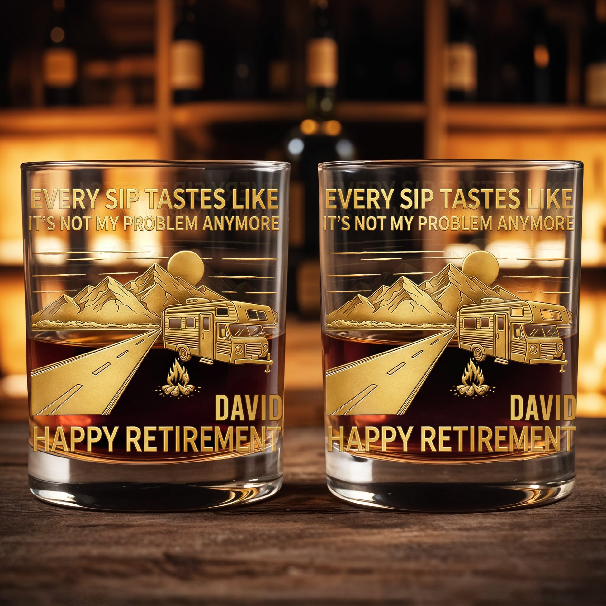 Every Sip Tastes Like It's Not My Problem Anymore, Happy Retirement - Personalized Custom Whiskey Glass - RETIRE022_RWG