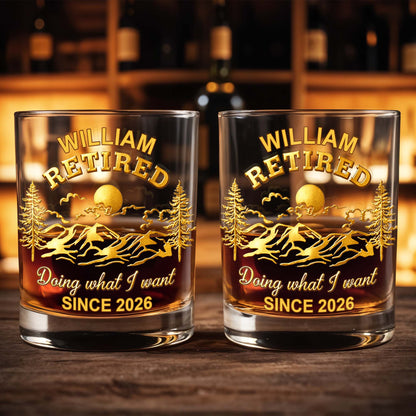 Doing What I Want, Trees And Running Deer - Personalized Custom Whiskey Glass - RETIRE023_RWG