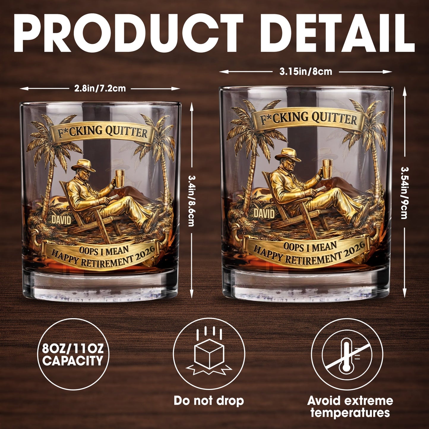 Effing Quitter Happy Retirement Palm Trees and Relaxation - Personalized Custom Whiskey Glass - RETIRE031_RWG