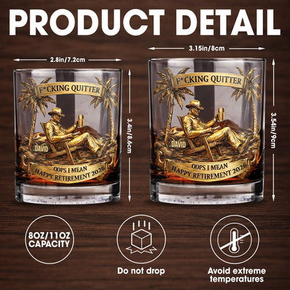 Effing Quitter Happy Retirement Palm Trees and Relaxation - Personalized Custom Whiskey Glass - RETIRE031_RWG
