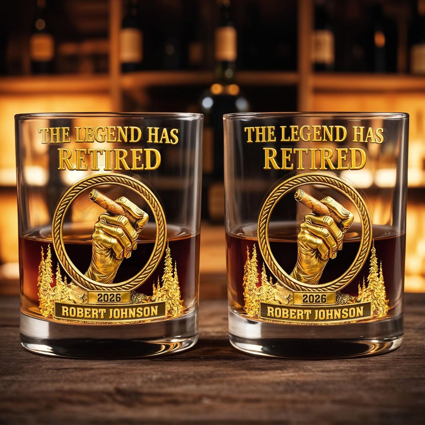 The Legend Has Retired, Hand with Cigar - Personalized Custom Whiskey Glass - RETIRE032_RWG