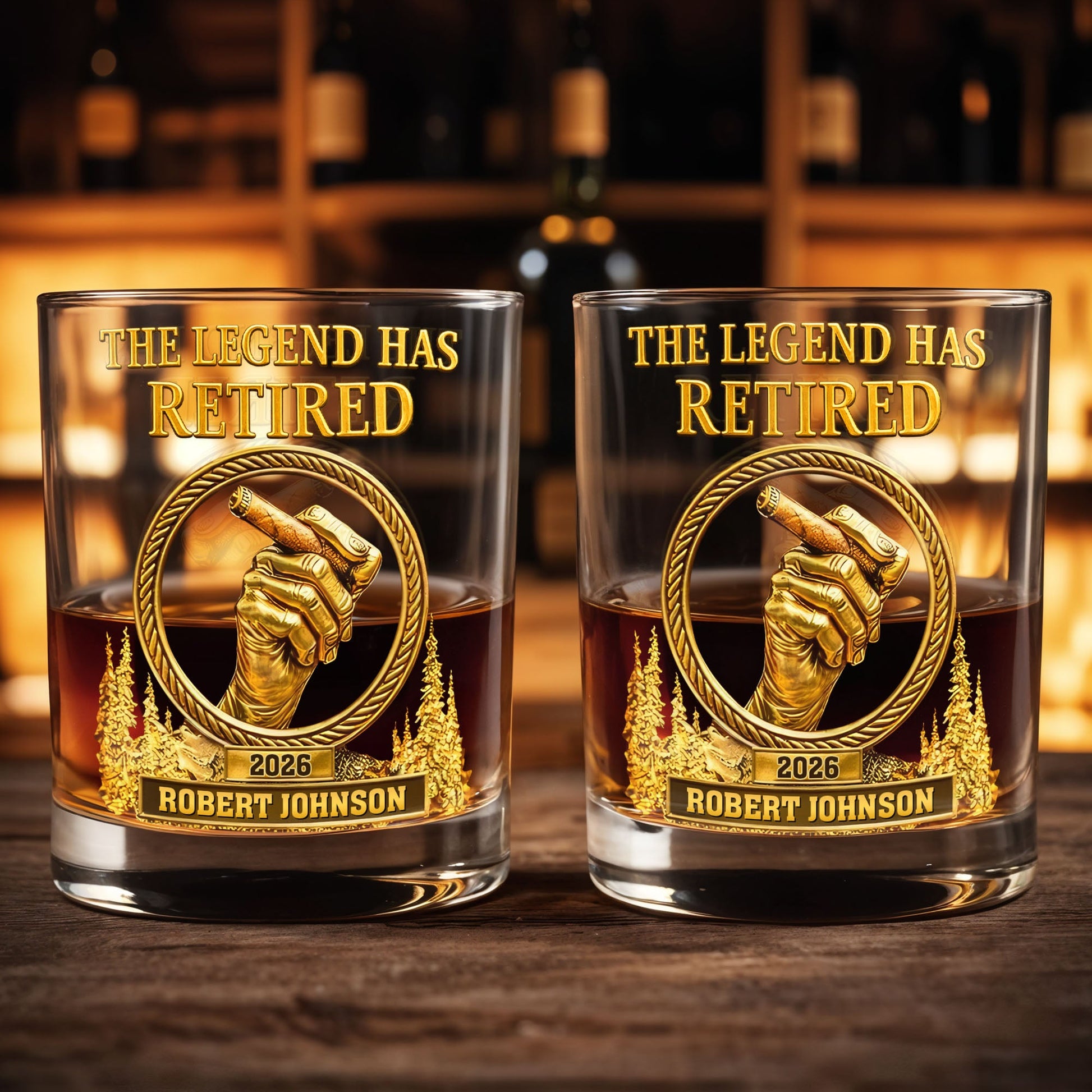 The Legend Has Retired, Hand with Cigar - Personalized Custom Whiskey Glass - RETIRE032_RWG