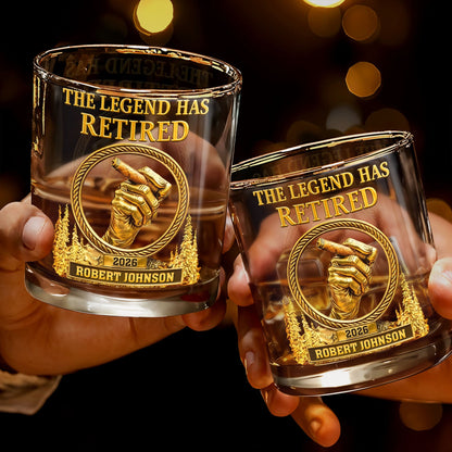 The Legend Has Retired, Hand with Cigar - Personalized Custom Whiskey Glass - RETIRE032_RWG