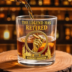 The Legend Has Retired, Hand with Cigar - Personalized Custom Whiskey Glass - RETIRE032_RWG