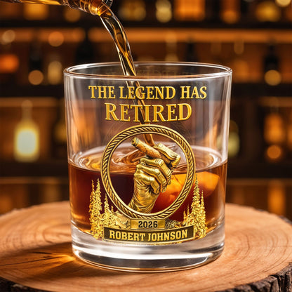 The Legend Has Retired, Hand with Cigar - Personalized Custom Whiskey Glass - RETIRE032_RWG