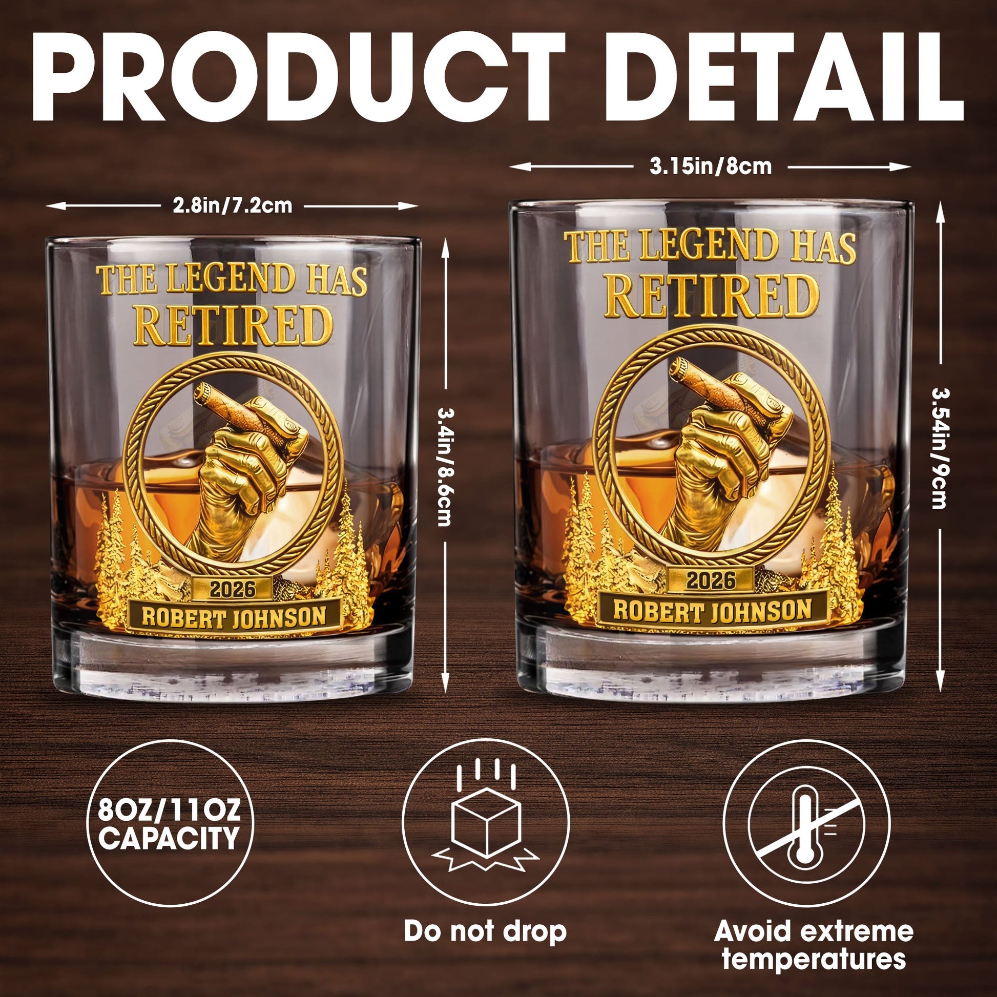 The Legend Has Retired, Hand with Cigar - Personalized Custom Whiskey Glass - RETIRE032_RWG
