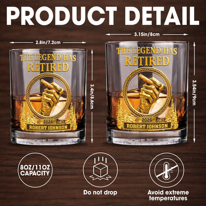 The Legend Has Retired, Hand with Cigar - Personalized Custom Whiskey Glass - RETIRE032_RWG