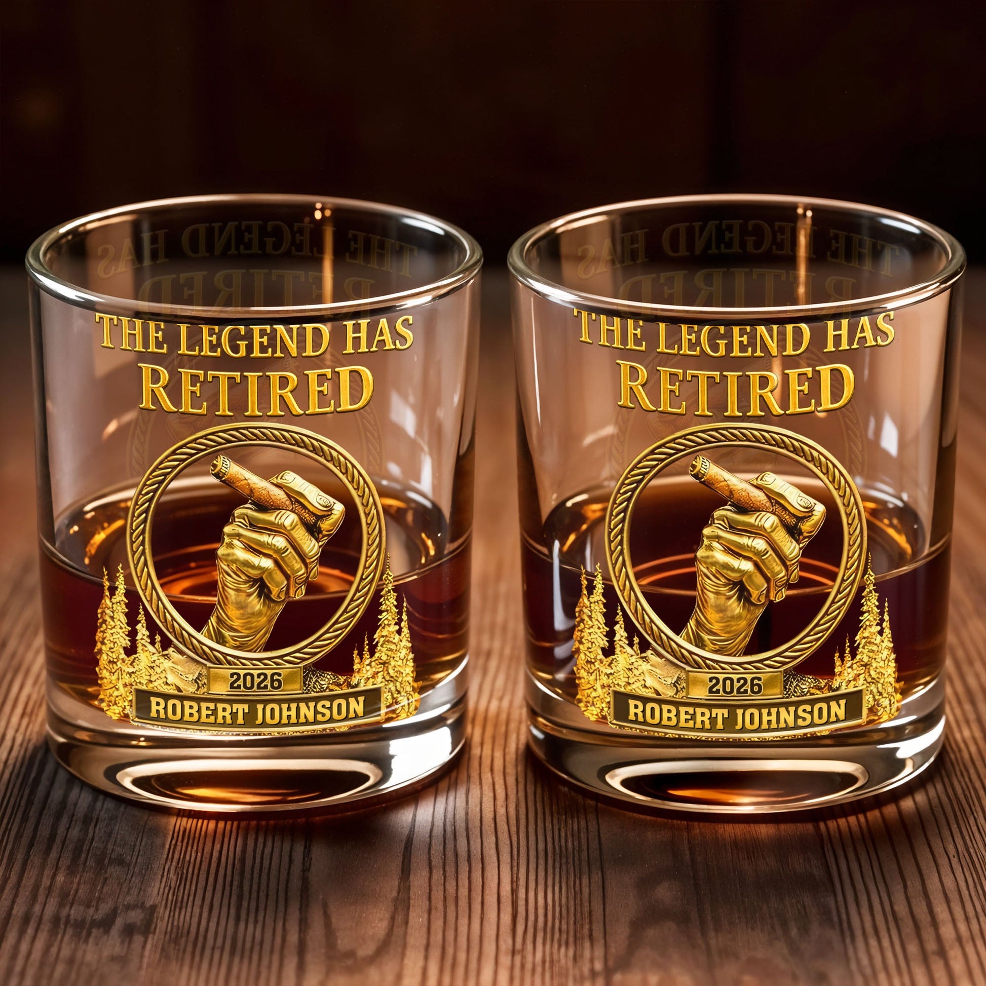 The Legend Has Retired, Hand with Cigar - Personalized Custom Whiskey Glass - RETIRE032_RWG