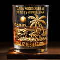 Cada Sorbo Sabe A Palm Tree Beach Chair - Personalized Custom Whiskey Glass - RETIRE036_RWG