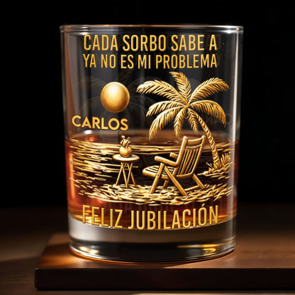 Cada Sorbo Sabe A Palm Tree Beach Chair - Personalized Custom Whiskey Glass - RETIRE036_RWG
