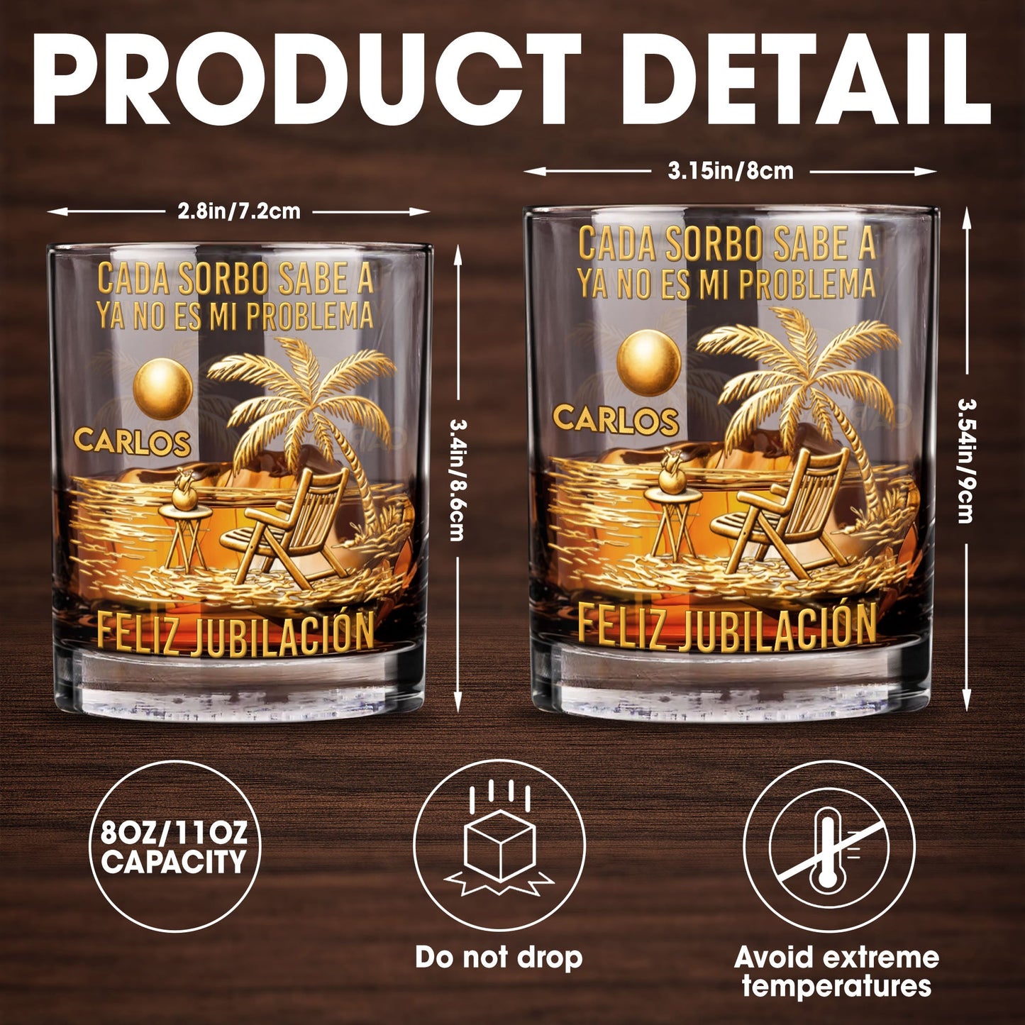 Cada Sorbo Sabe A Palm Tree Beach Chair - Personalized Custom Whiskey Glass - RETIRE036_RWG