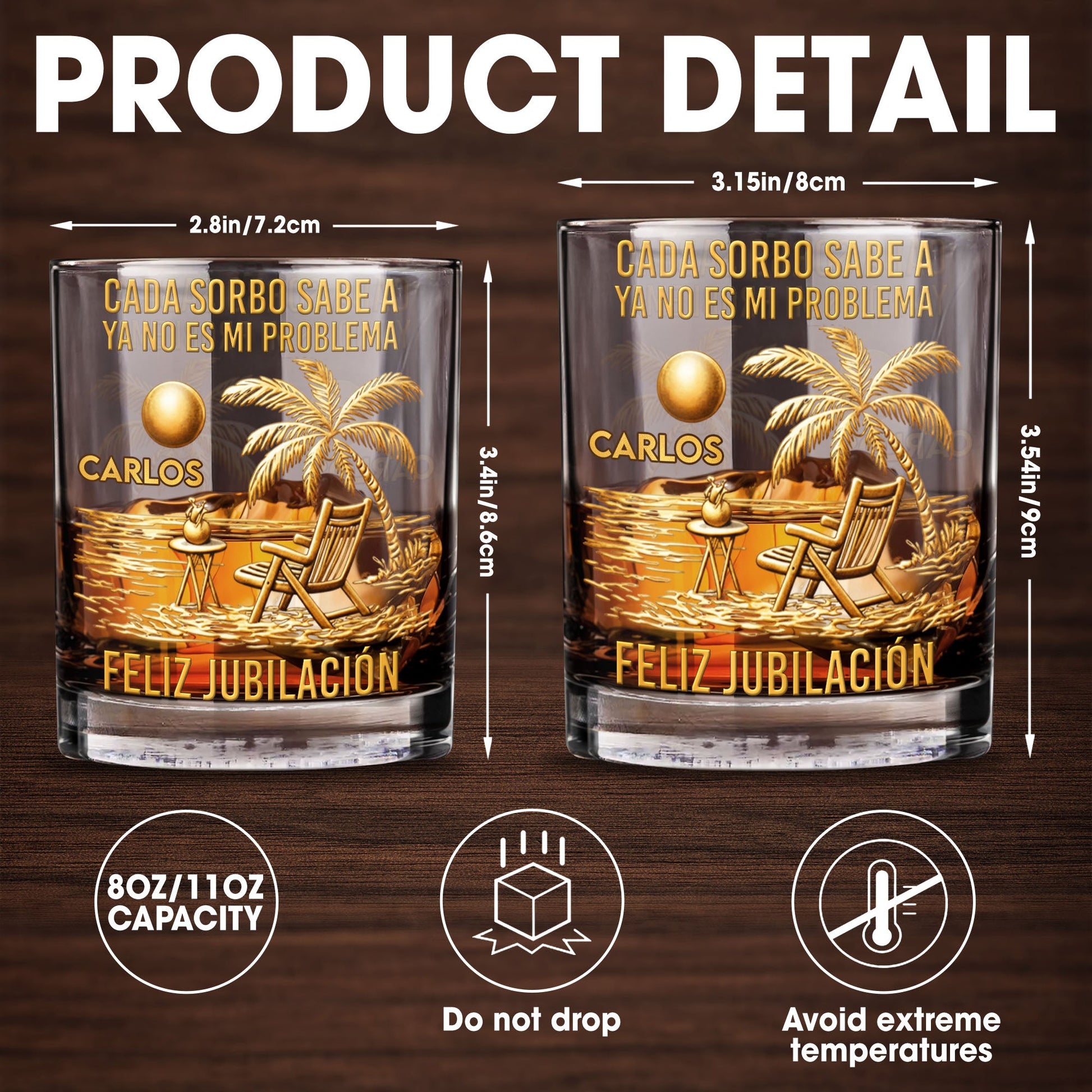 Cada Sorbo Sabe A Palm Tree Beach Chair - Personalized Custom Whiskey Glass - RETIRE036_RWG