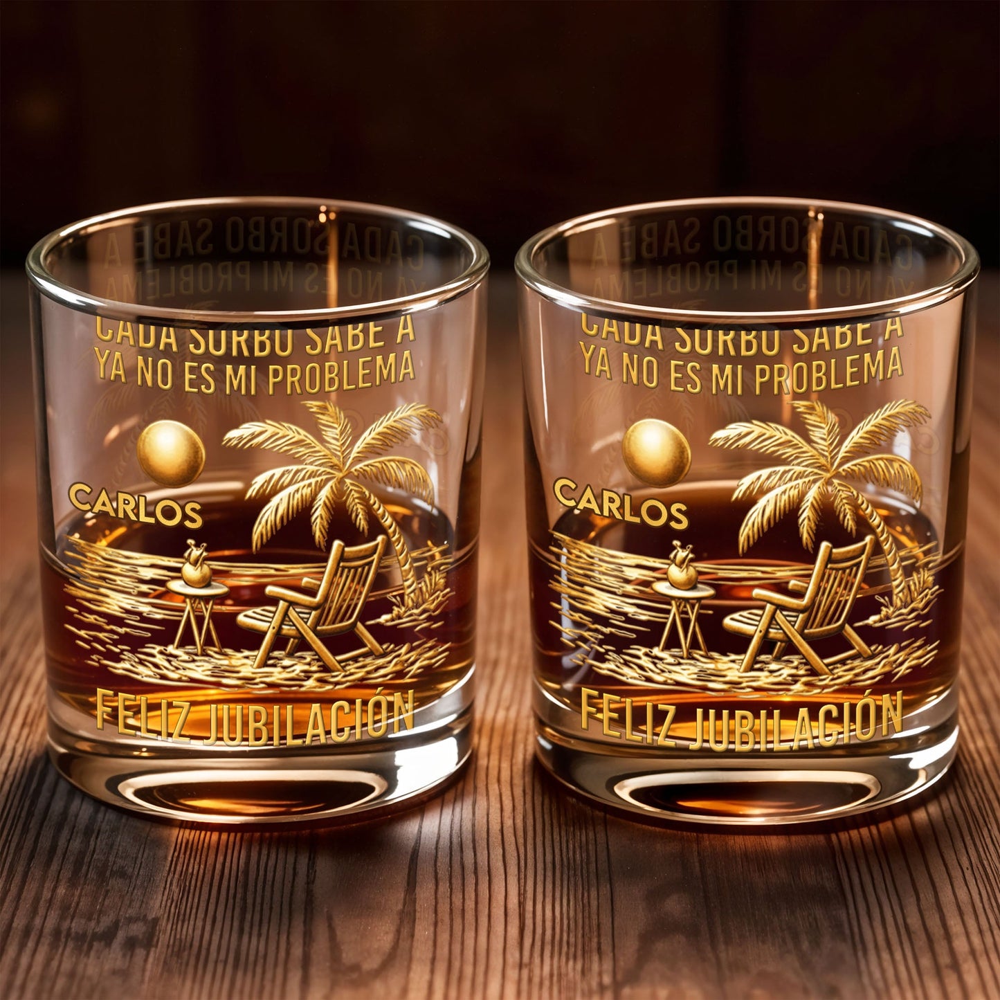 Cada Sorbo Sabe A Palm Tree Beach Chair - Personalized Custom Whiskey Glass - RETIRE036_RWG