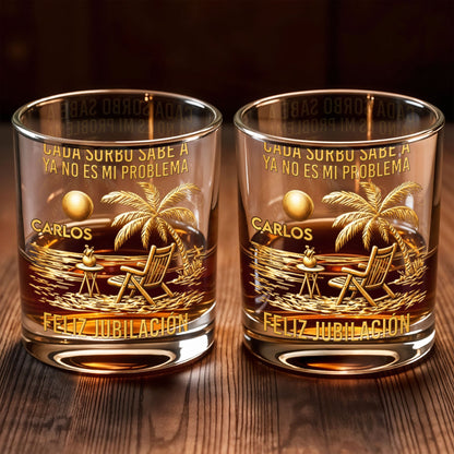 Cada Sorbo Sabe A Palm Tree Beach Chair - Personalized Custom Whiskey Glass - RETIRE036_RWG