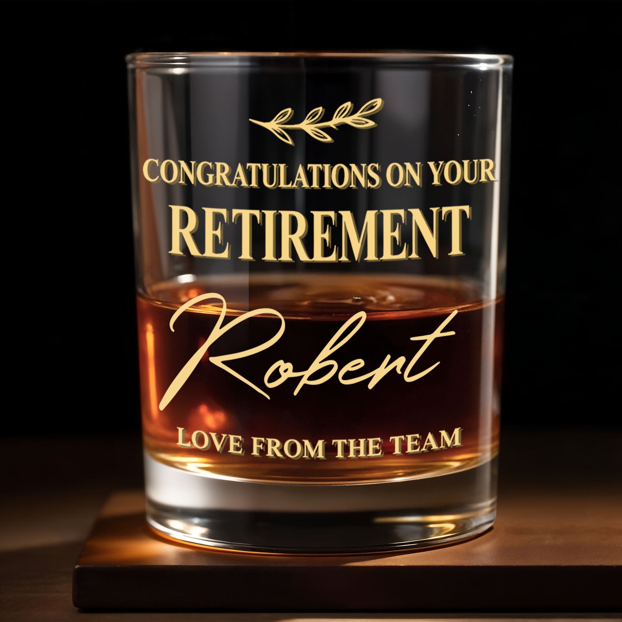 Congratulations On Your Retirement Olive Branch Retirement Gift - Personalized Custom Whiskey Glass - RETIRE037_RWG