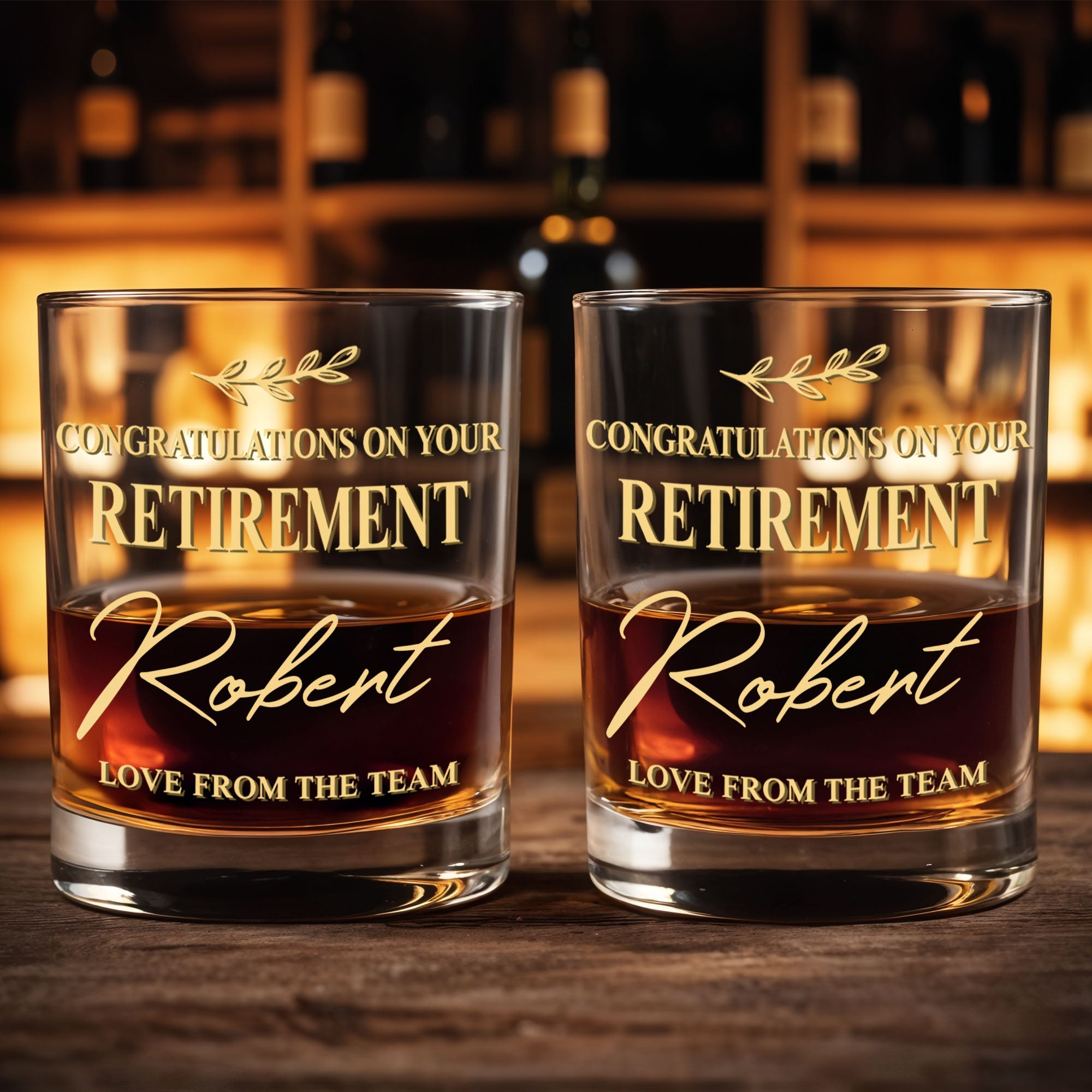 Congratulations On Your Retirement Olive Branch Retirement Gift - Personalized Custom Whiskey Glass - RETIRE037_RWG