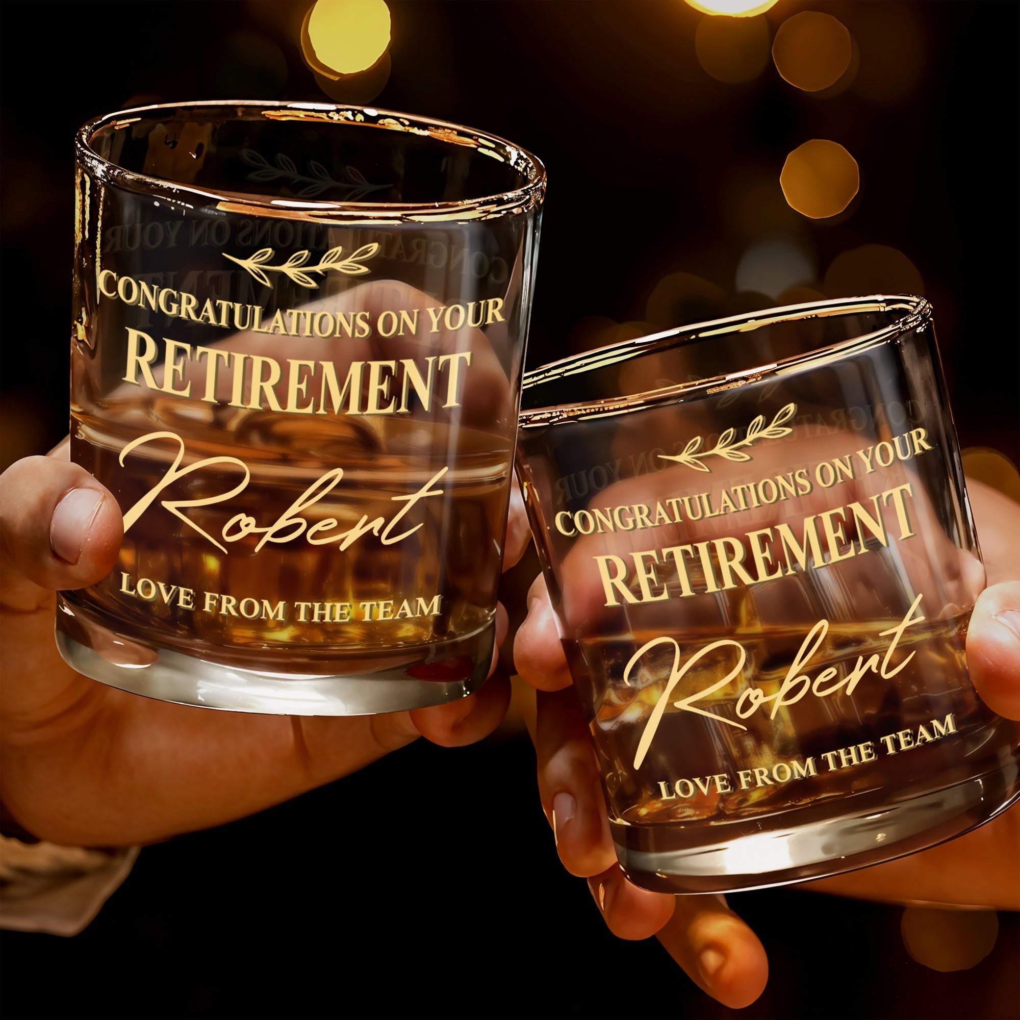 Congratulations On Your Retirement Olive Branch Retirement Gift - Personalized Custom Whiskey Glass - RETIRE037_RWG