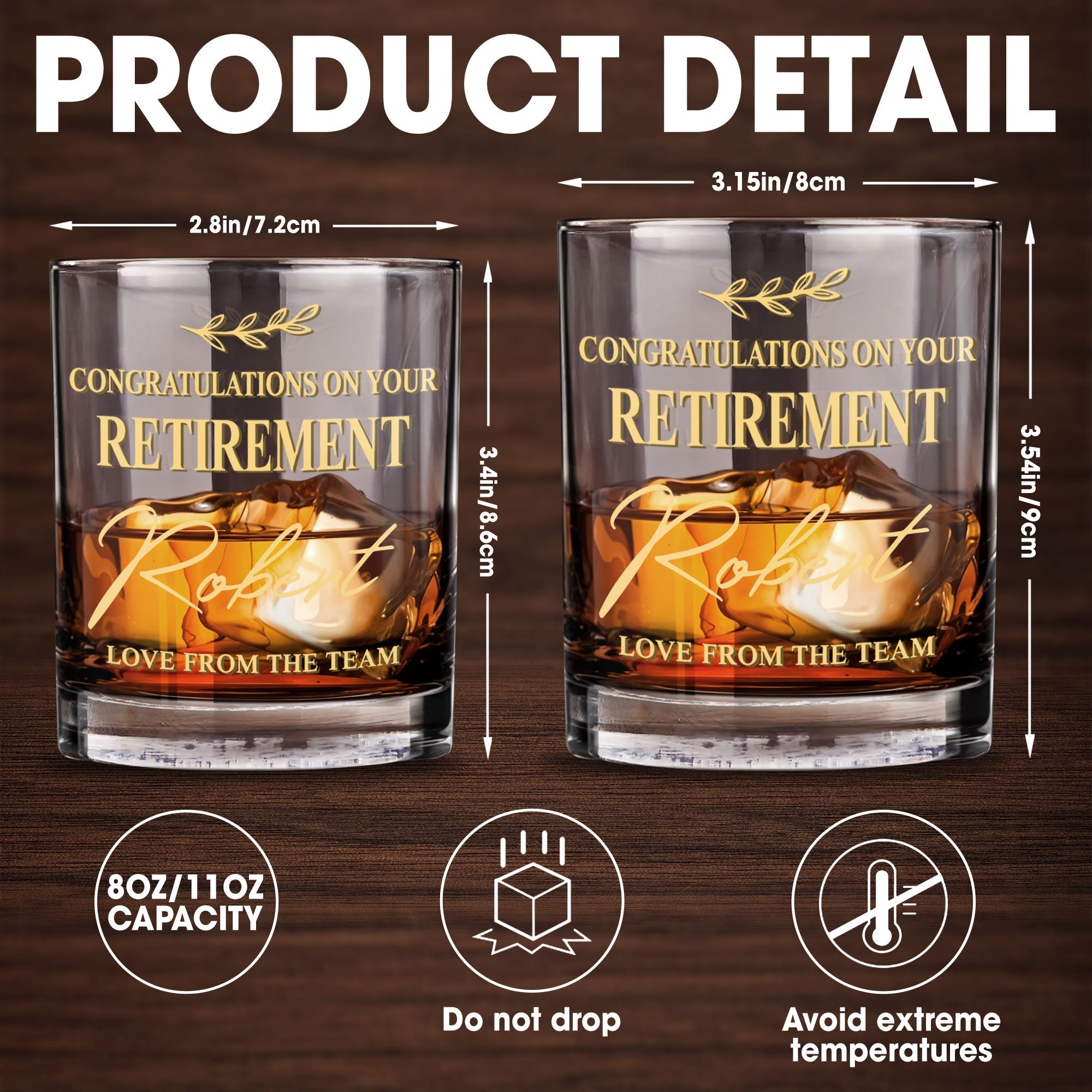 Congratulations On Your Retirement Olive Branch Retirement Gift - Personalized Custom Whiskey Glass - RETIRE037_RWG