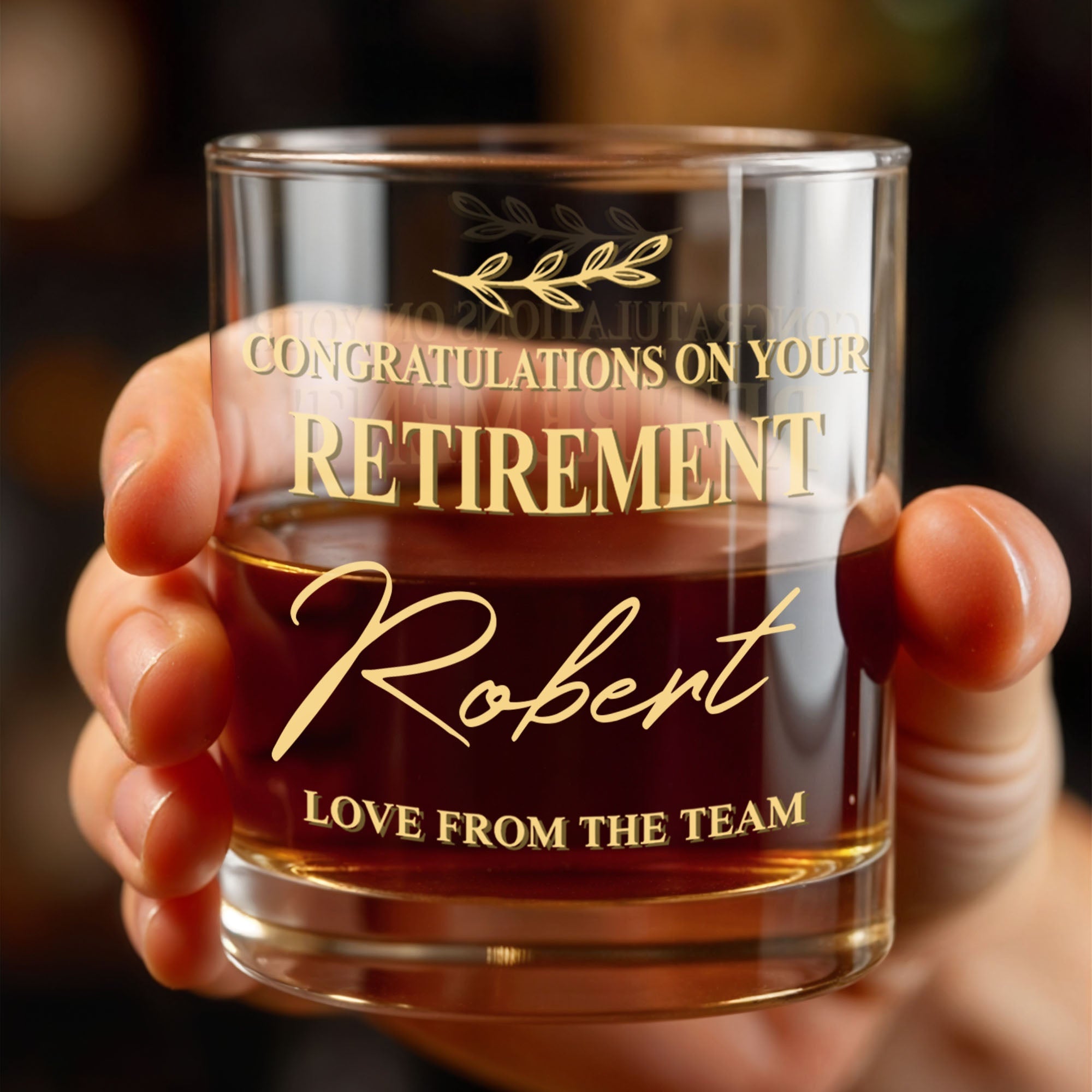 Congratulations On Your Retirement Olive Branch Retirement Gift - Personalized Custom Whiskey Glass - RETIRE037_RWG