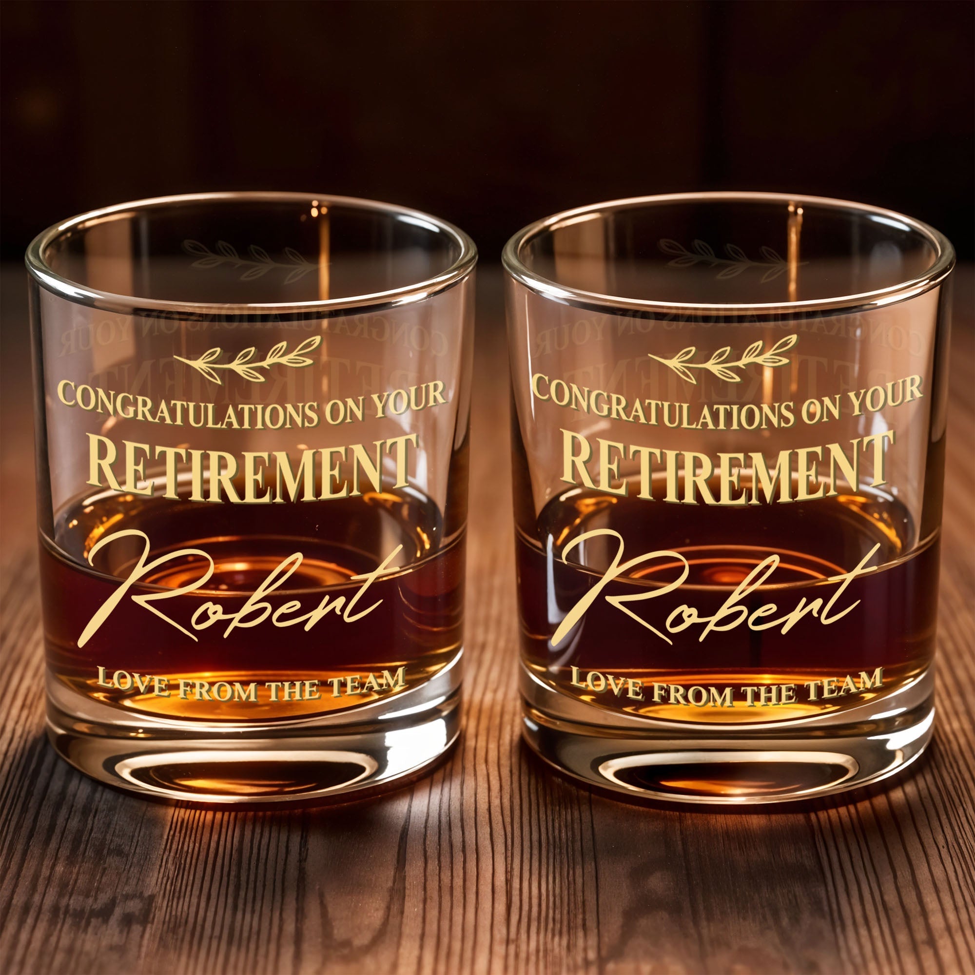 Congratulations On Your Retirement Olive Branch Retirement Gift - Personalized Custom Whiskey Glass - RETIRE037_RWG