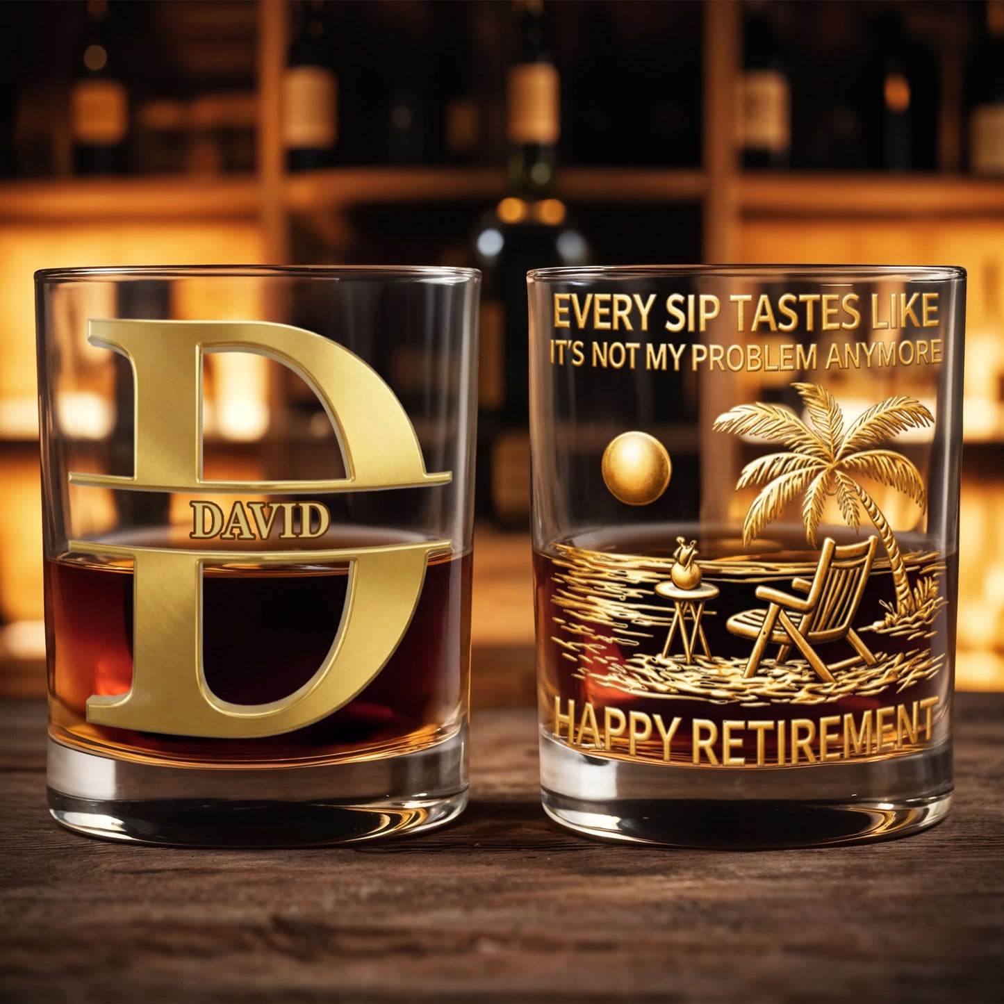 Every Sip Tastes Like It's Not My Problem Anymore Happy Retirement Palm Tree - Personalized Custom Whiskey Glass - RETIRE039_RWG
