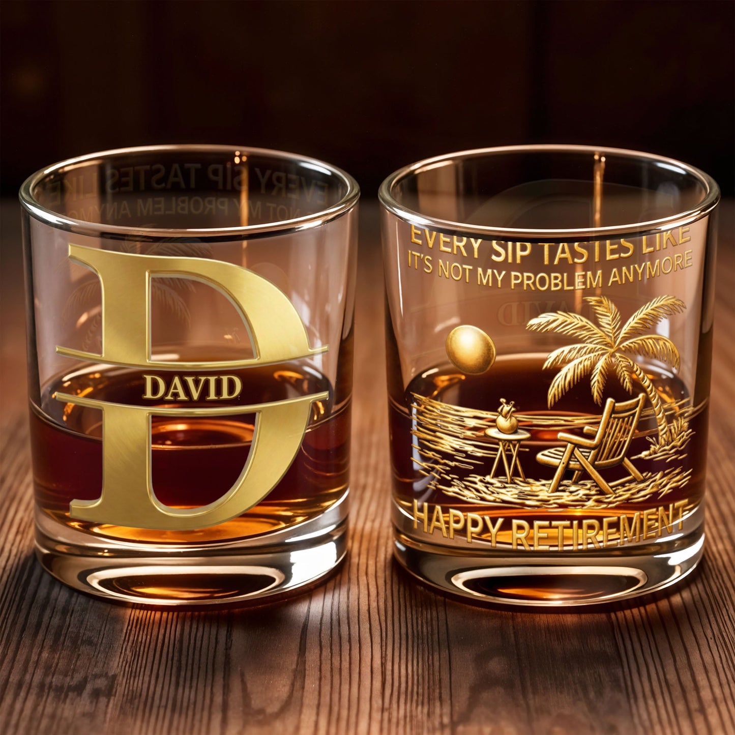 Every Sip Tastes Like It's Not My Problem Anymore Happy Retirement Palm Tree - Personalized Custom Whiskey Glass - RETIRE039_RWG