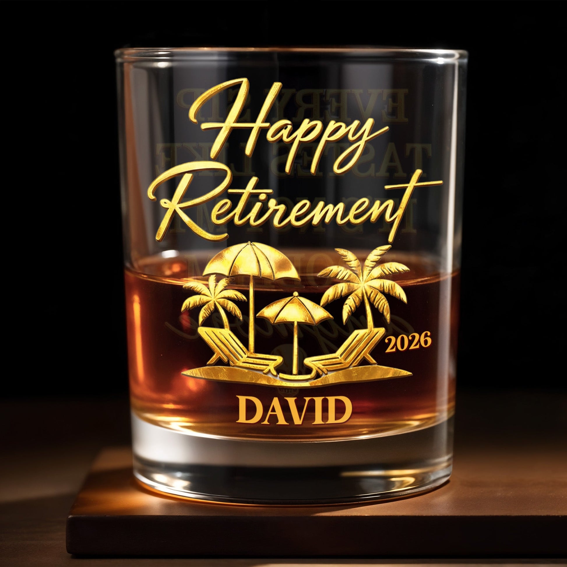 Happy Retirement Every Sip Tastes Like Not My Problem Palm Tree Skull - Personalized Custom Whiskey Glass - RETIRE042_RWG